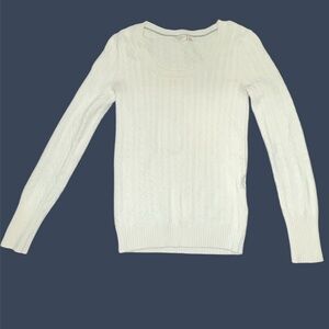 Old Navy White Crew Neck Sweater with Cable-Knit Design